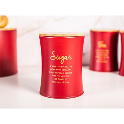 Altom Design stožasta posuda za šećer s bambusovim poklopcem crvena, dekor SUGAR - 0204018416