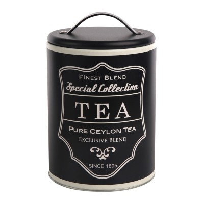Altom Design okrugla limenka 11x16,5 cm crna dekor Tea - 0204018363
