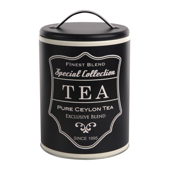 Altom Design okrugla limenka 11x16,5 cm crna dekor Tea - 0204018363